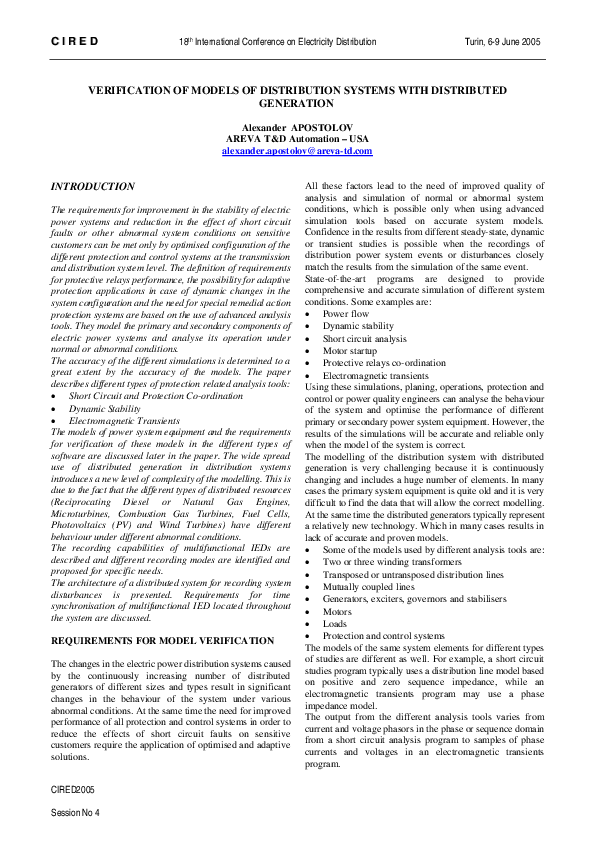 (PDF) Verification of models of distribution systems with distributed ...