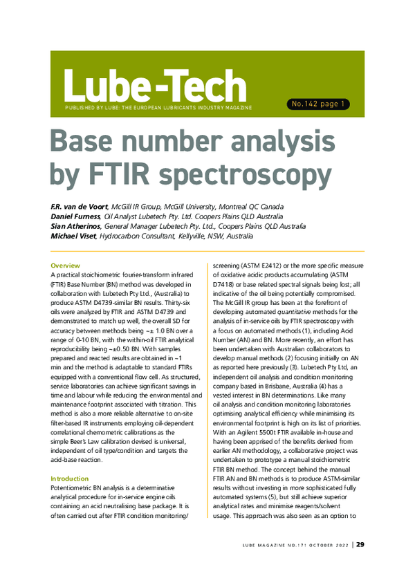 (PDF) 228 2022 Lube Tech Base number analysis by FTIR spectroscopy Frederik van de Voort