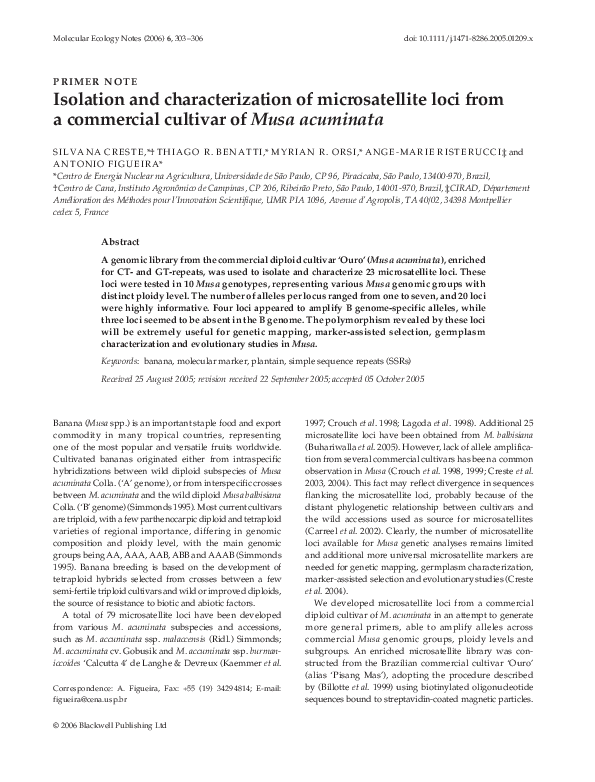 (PDF) Isolation and characterization of microsatellite loci from a ...