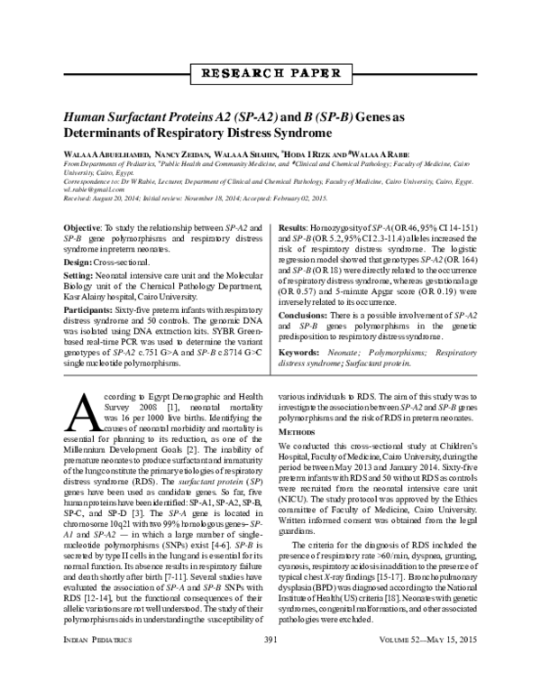 (PDF) Human surfactant proteins A2 (SP-A2) and B (SP-B) genes as ...