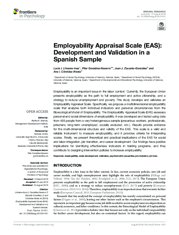 (PDF) Employability Appraisal Scale (EAS): Development and Validation ...