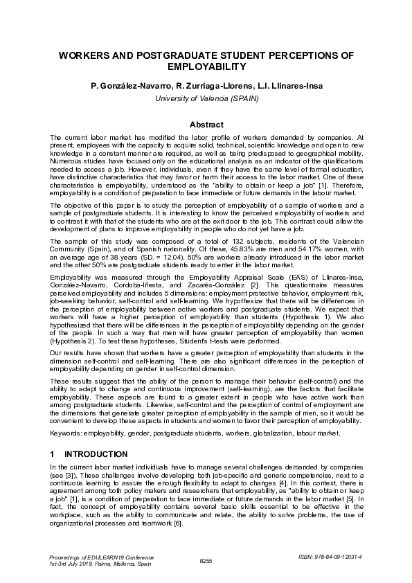 (PDF) Workers and Postgraduate Student Perceptions of Employability