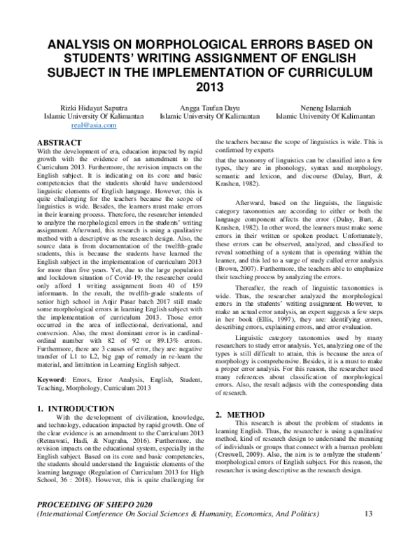  pdf analysis on morphological errors based on student s writing