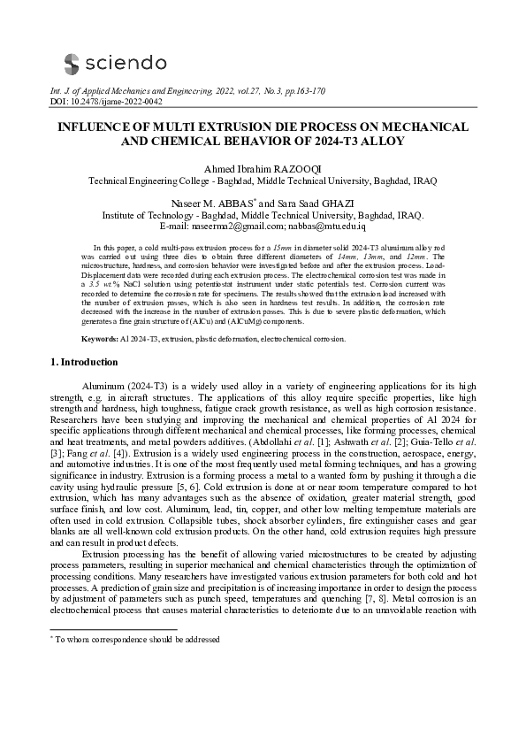 (PDF) Influence of Multi Extrusion Die Process on Mechanical and ...