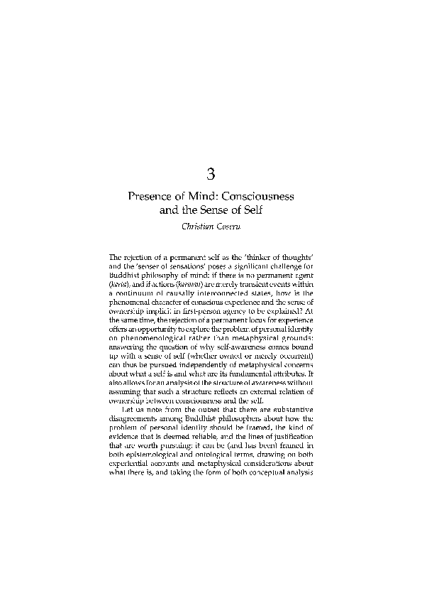 (PDF) Presence of Mind: Consciousness and the Sense of Self