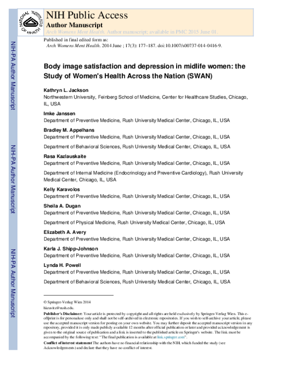 (PDF) Body image satisfaction and depression in midlife women: the ...