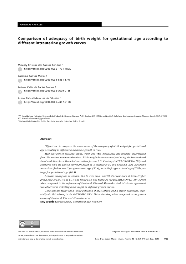 (PDF) Comparison of adequacy of birth weight for gestational age ...
