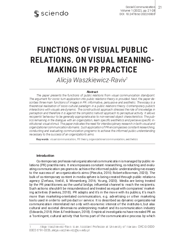 (PDF) Functions of Visual Public Relations. On Visual Meaning-Making in ...