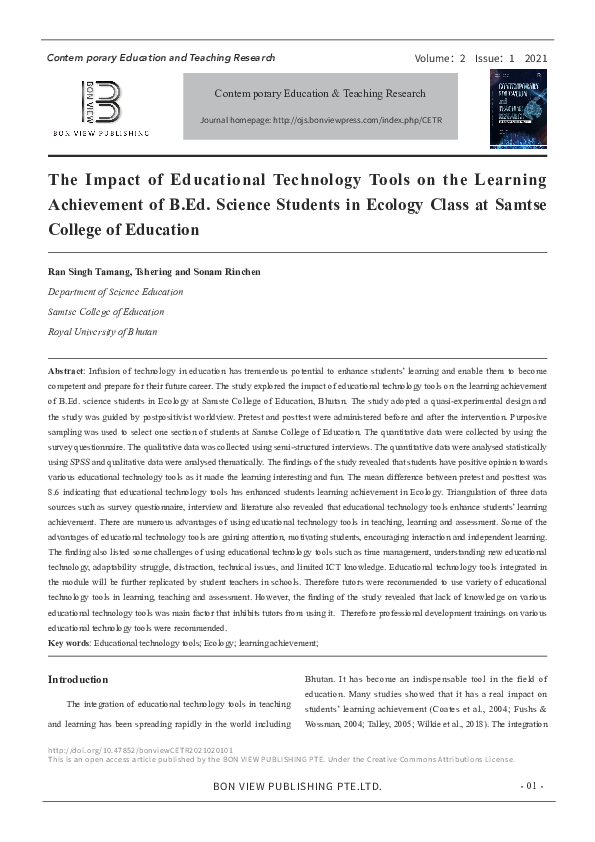 (PDF) The Impact of Educational Technology Tools on the Learning ...