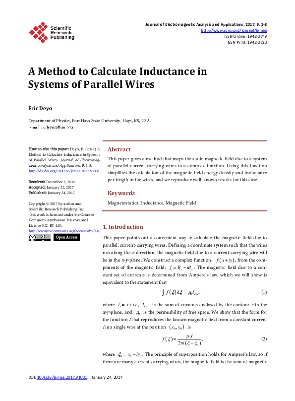 (PDF) A Method to Calculate Inductance in Systems of Parallel Wires