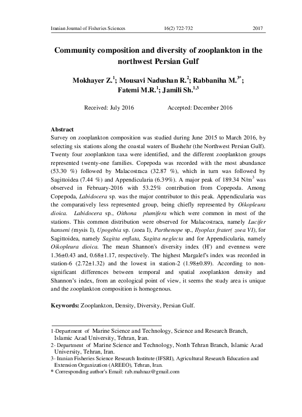 (PDF) Community composition and diversity of zooplankton in the ...