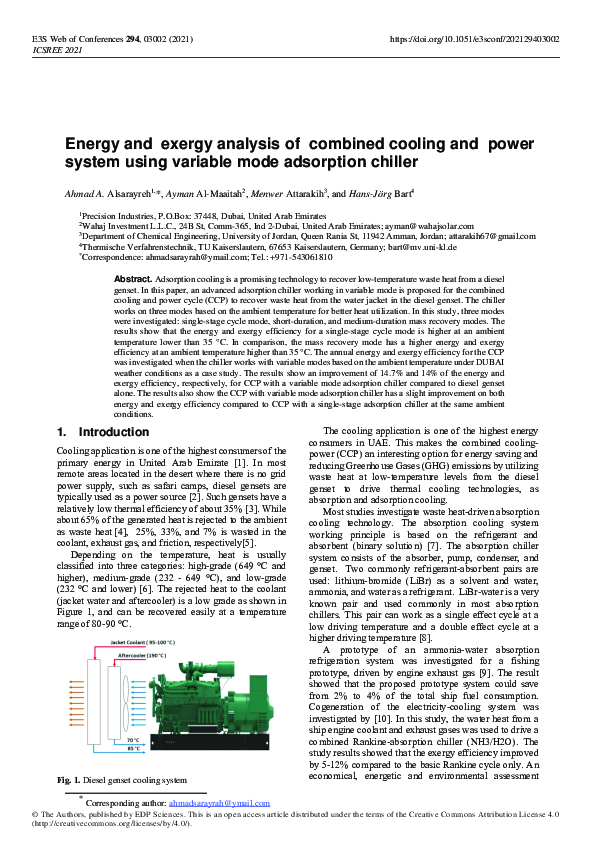 (PDF) Energy and exergy analysis of combined cooling and power system ...