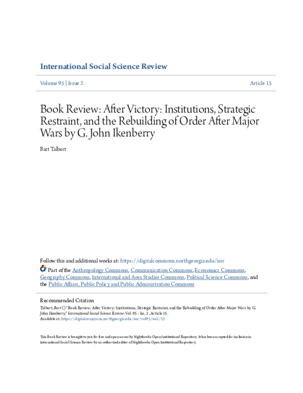 (PDF) Book Review: After Victory: Institutions, Strategic Restraint ...