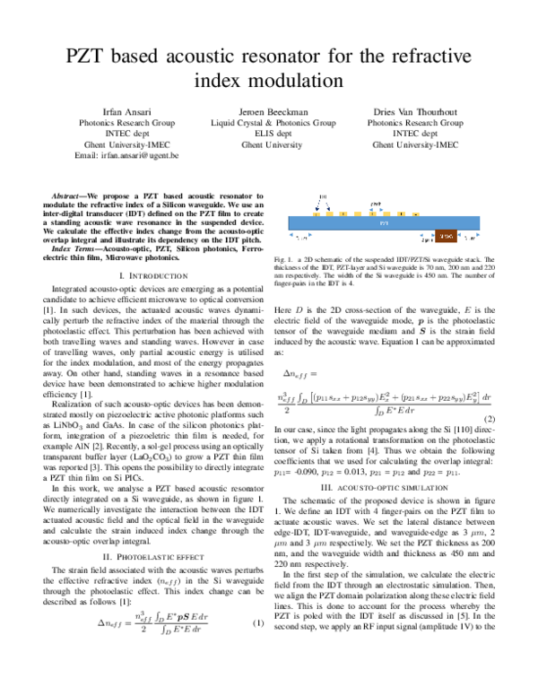 (PDF) PZT Based Acoustic Resonator for the Refractive Index Modulation