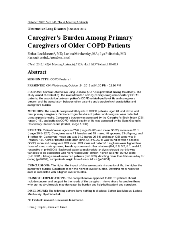 (PDF) Caregiver's Burden Among Primary Caregivers of Older COPD Patients