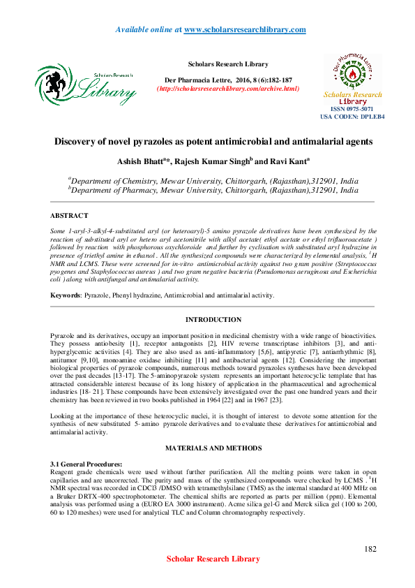 (PDF) Discovery of novel pyrazoles as potent antimicrobial and ...