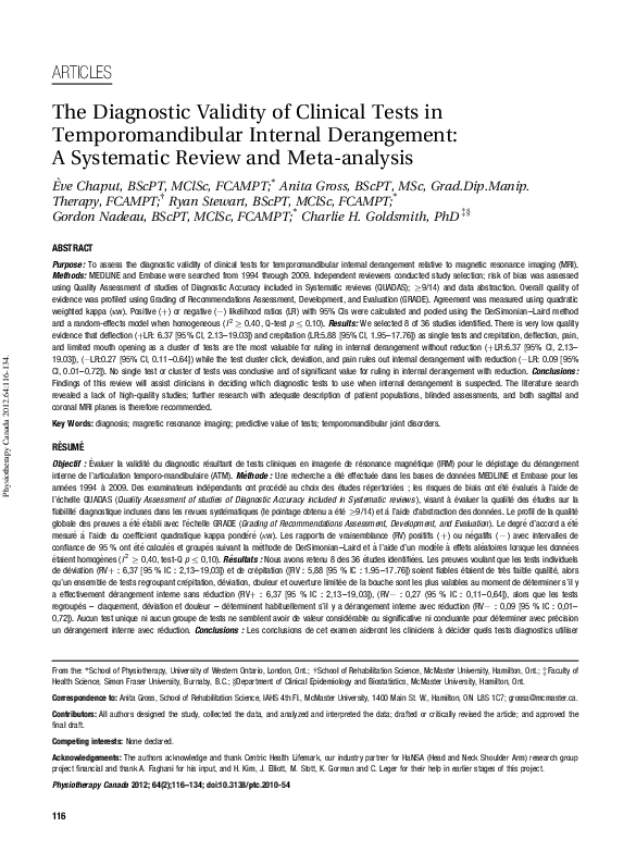 (PDF) The Diagnostic Validity of Clinical Tests in Temporomandibular ...