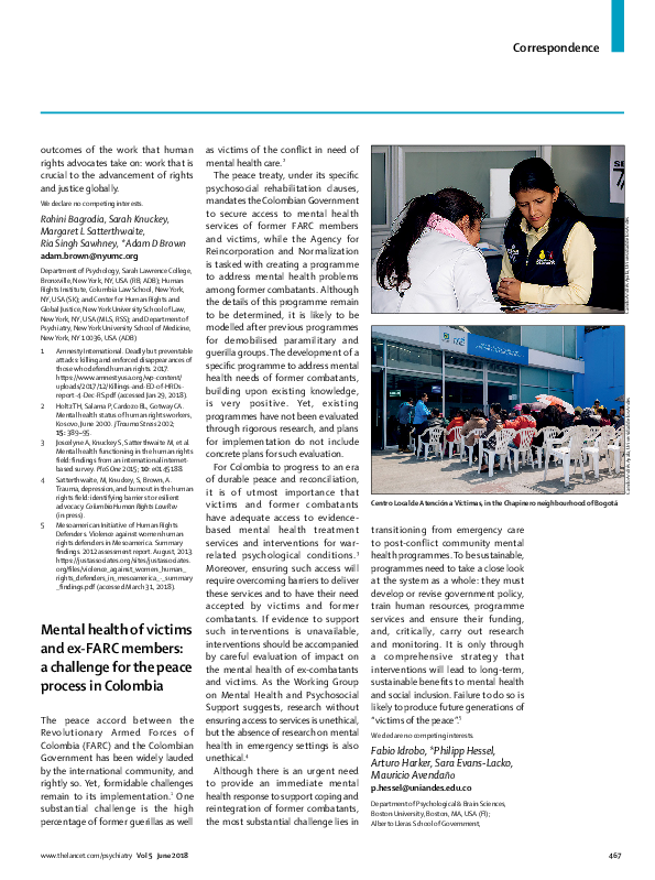 (PDF) Mental health of victims and ex-FARC members: a challenge for the ...