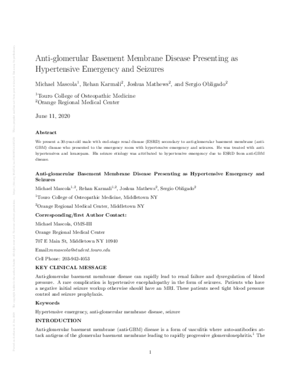 (PDF) Anti-glomerular Basement Membrane Disease Presenting as ...
