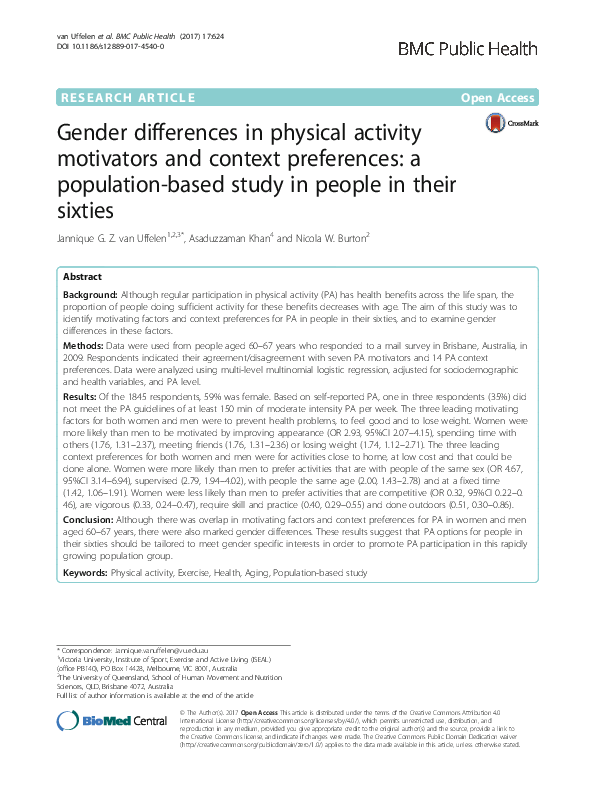 (PDF) Gender differences in physical activity motivators and context ...
