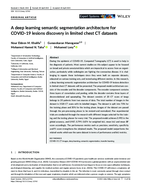 (PDF) A deep learning semantic segmentation architecture for COVID ‐19 ...