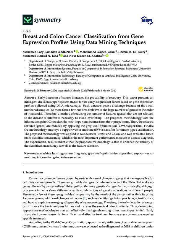 (PDF) Breast and Colon Cancer Classification from Gene Expression ...