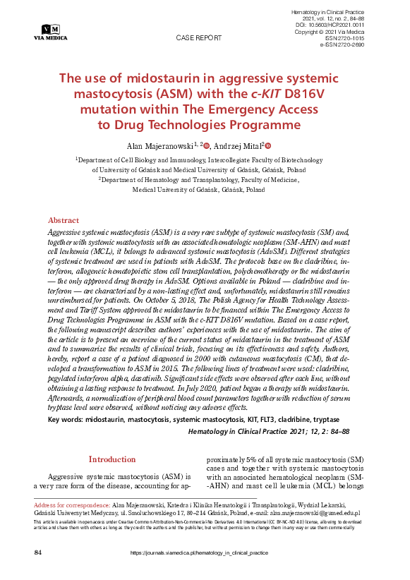 (PDF) The use of midostaurin in aggressive systemic mastocytosis (ASM ...