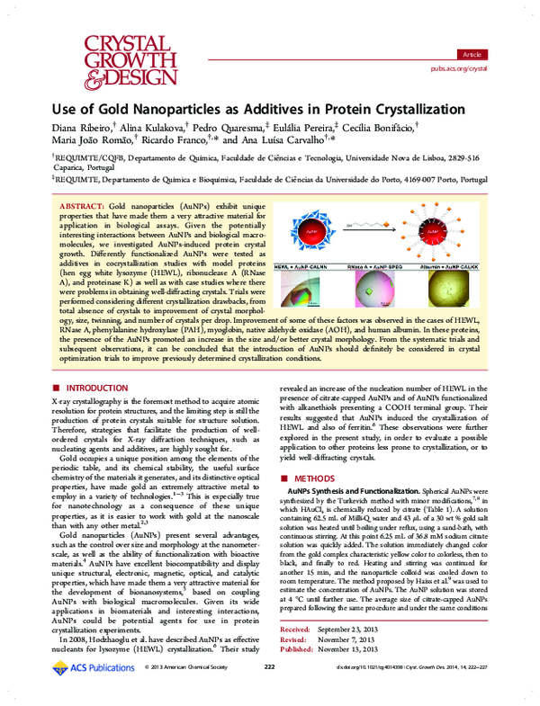 (PDF) Use of Gold Nanoparticles as Additives in Protein Crystallization