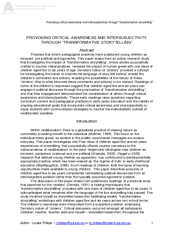 (PDF) Provoking critical awareness and intersubjectivity through ...