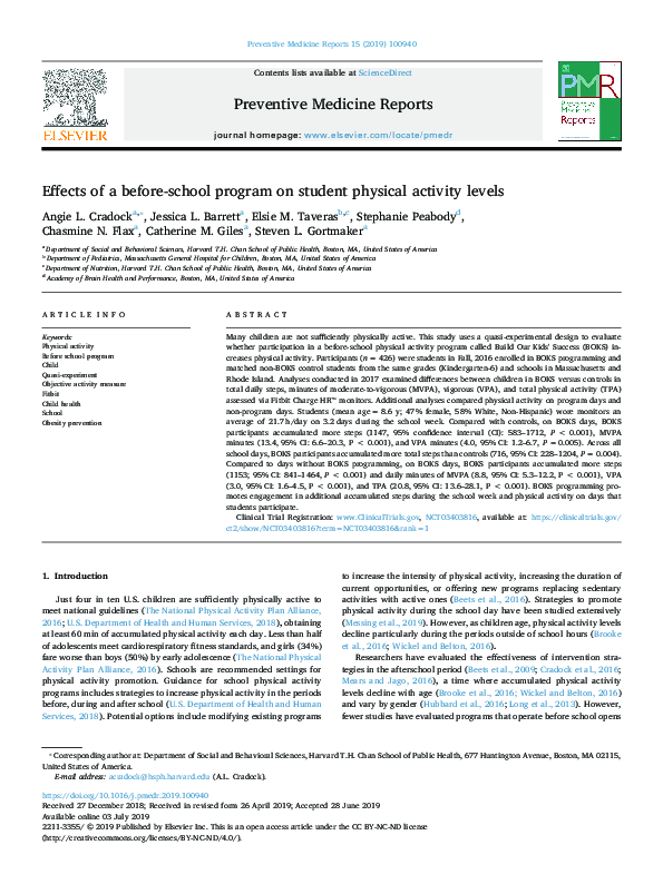 (PDF) Effects of a before-school program on student physical activity ...