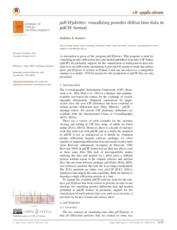 (PDF) pdCIFplotter: visualizing powder diffraction data in pdCIF format