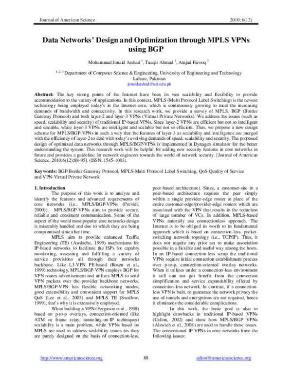 (PDF) Data Networks' Design and Optimization through MPLS VPNs using BGP