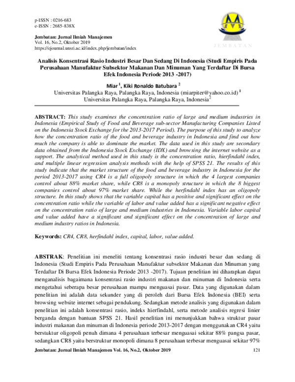 (PDF) Analisis Konsentrasi Rasio Industri Besar Dan Sedang DI Indonesia ...