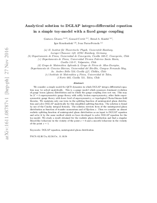 (PDF) Analytical solution to DGLAP integrodifferential equation in a