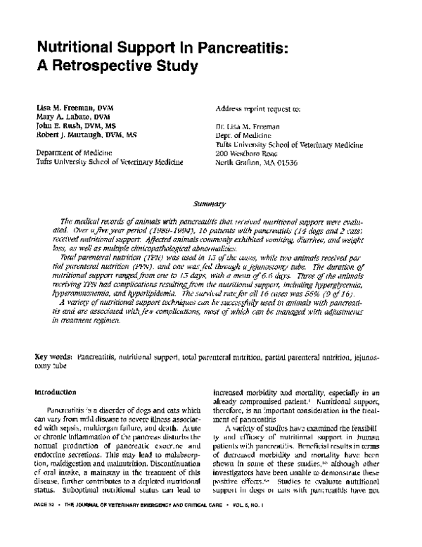 (PDF) Nutritional Support In Pancreatitis: A Retrospective Study