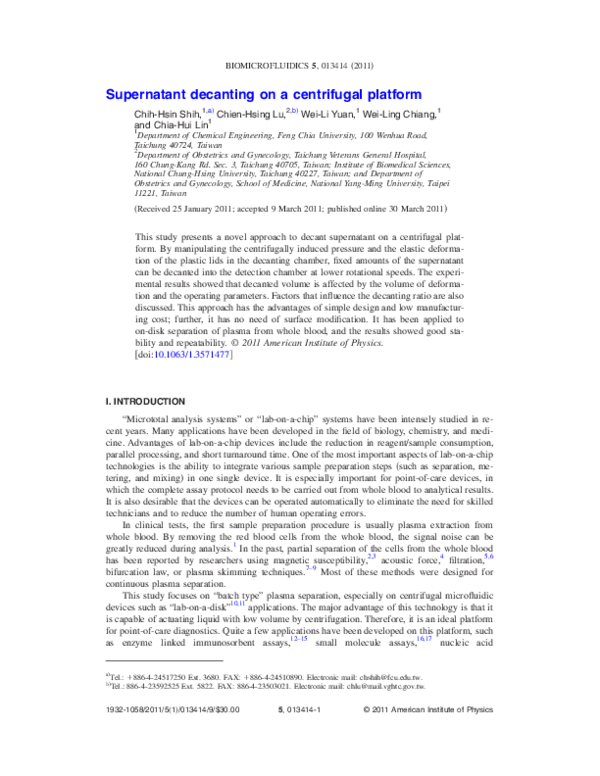 (PDF) Supernatant decanting on a centrifugal platform
