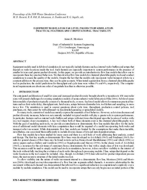 (PDF) Equipment models for fab level proudction simulation: Practical ...
