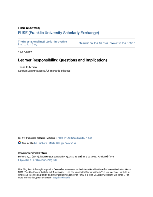 Pdf Learner Responsibility Questions And Implications