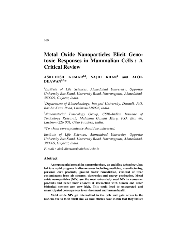 (PDF) Metal Oxide Nanoparticles Elicit Geno-toxic Responses in ...