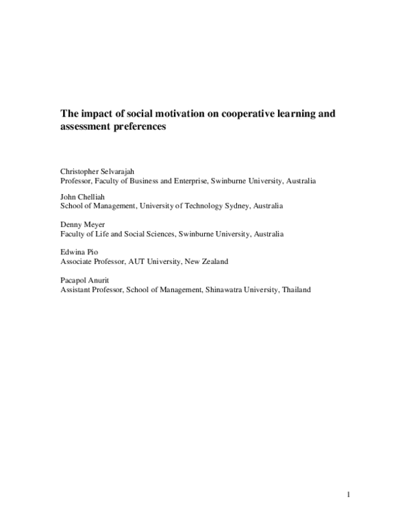 (PDF) The impact of social motivation on cooperative learning and ...