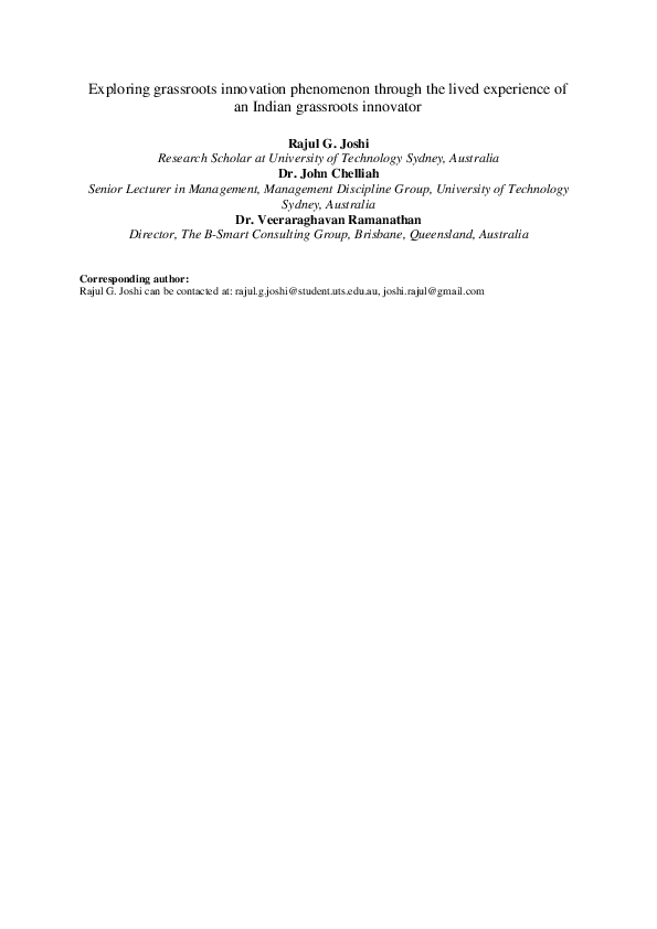 (PDF) Exploring grassroots innovation phenomenon through the lived ...