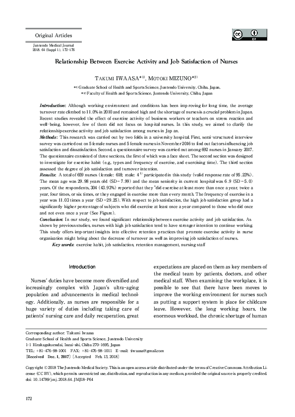 (PDF) Relationship Between Exercise Activity and Job Satisfaction of Nurses