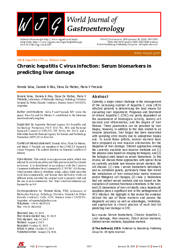 (PDF) Chronic hepatitis C virus infection: Serum biomarkers in ...