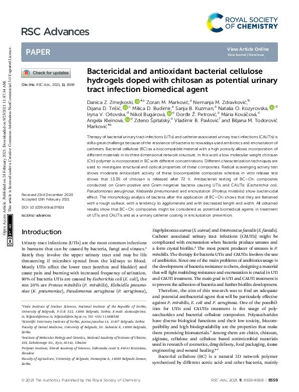 (PDF) Bactericidal and antioxidant bacterial cellulose hydrogels doped ...