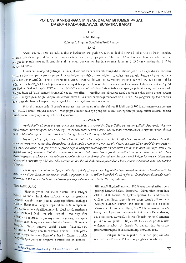 (PDF) Potensi Kandungan Minyak Dalam Bitumen Padat, Daerah Padanglawas ...
