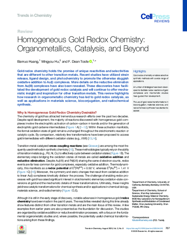 (PDF) Homogeneous Gold Redox Chemistry: Organometallics, Catalysis, and ...