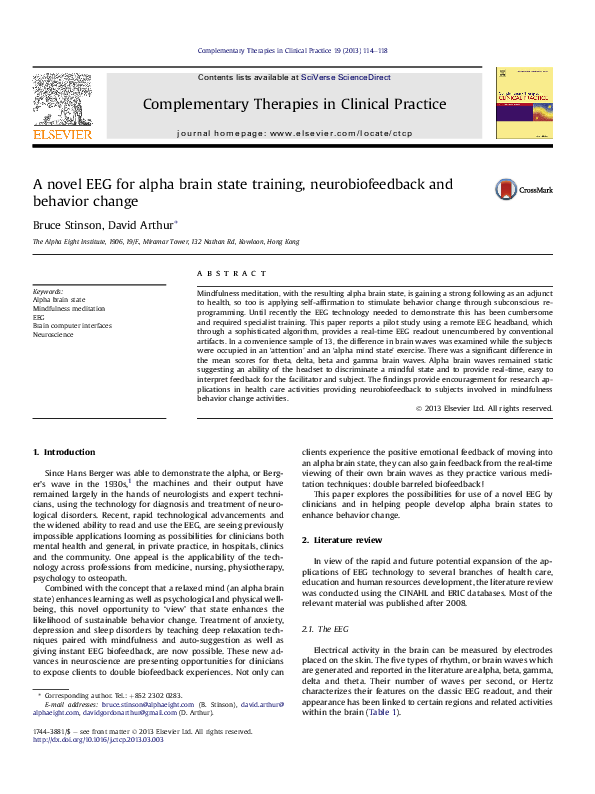 (PDF) A novel EEG for alpha brain state training, neurobiofeedback and ...