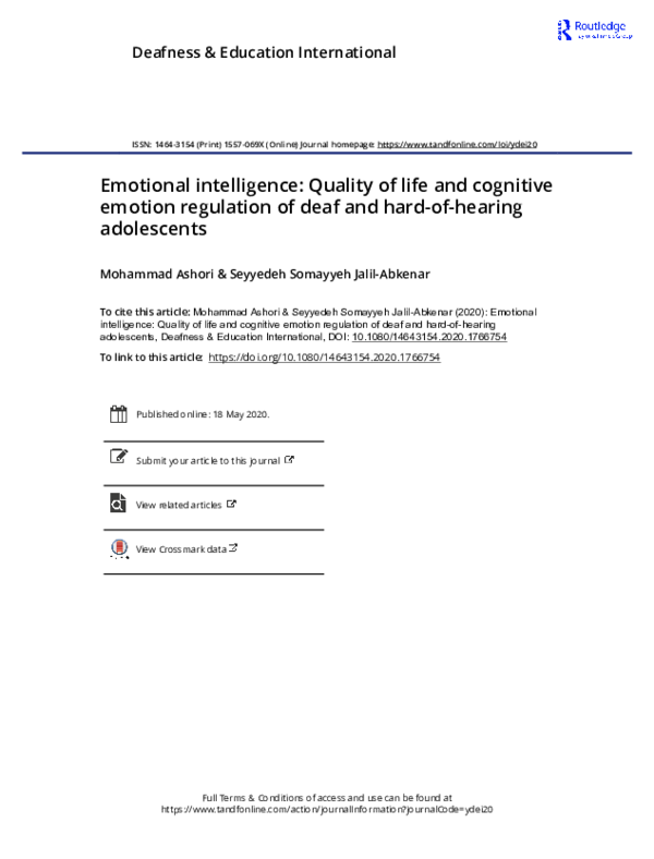 (PDF) Emotional intelligence: Quality of life and cognitive emotion ...