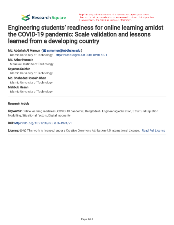 (PDF) Engineering students’ readiness for online learning amidst the ...