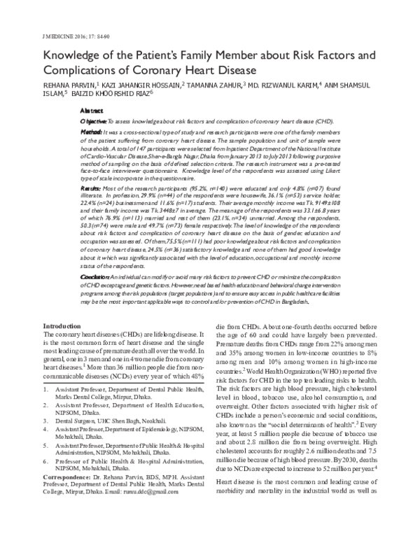 (PDF) Knowledge of the Patient’s Family Member about Risk Factors and ...